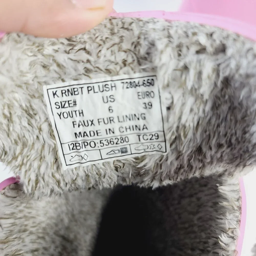 Bogs Girl's‎ Pink Gray Classic II Rubber Fur Mid-Calf Rain Boots Size 6